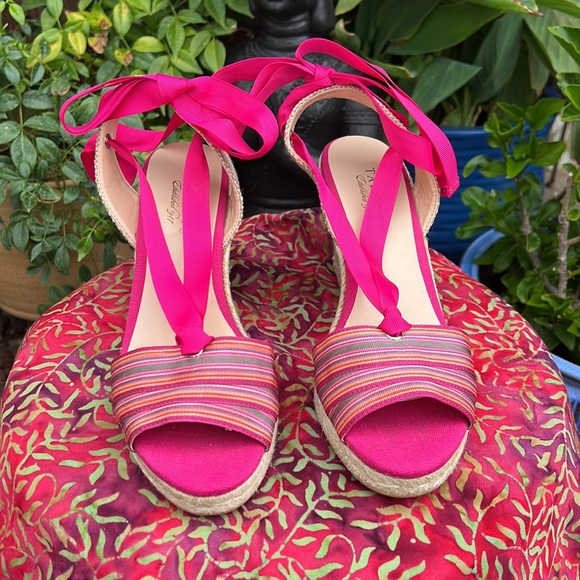 Talbots Pink Ankle Wrap Espadrille Wedge Sandals - Picture 6 of 17
